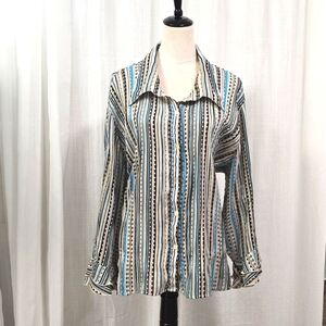 2/$30 Cato Crinkle Striped Button Up Womens Shirt Plus Sz 18/20W Office Business